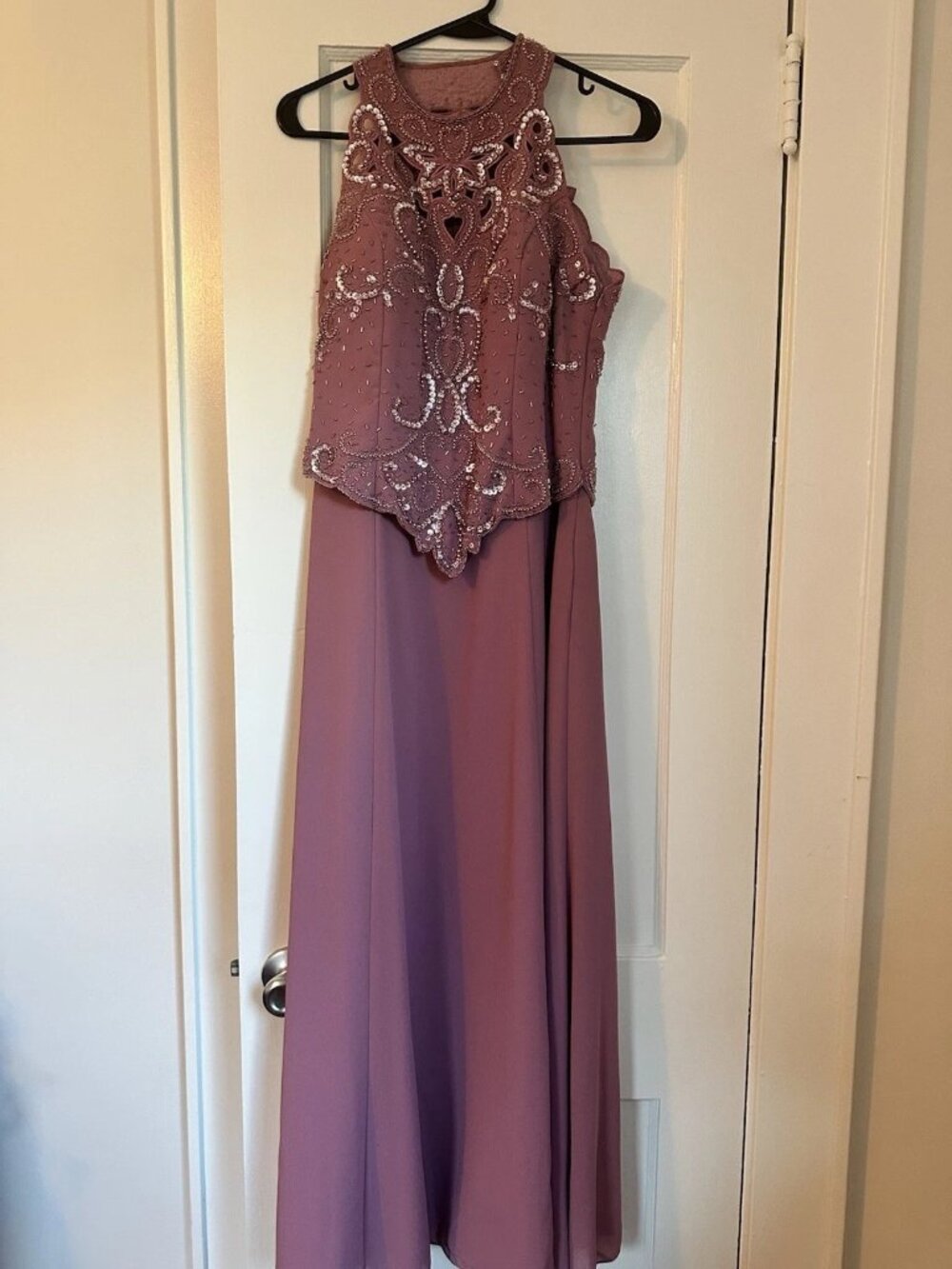 Marsoni Vintage Halter Beaded Illusion Dusty Rose Dress